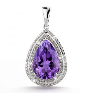 14ct White Gold 5.60ct Amethyst & 0.55ct Diamond Tear Drop Pendant