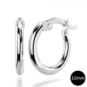 9ct White Gold 10mm Rounded Hoop Earrings