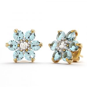 9ct Yellow Gold 0.65ct Aquamarine & Diamond Floral Earrings