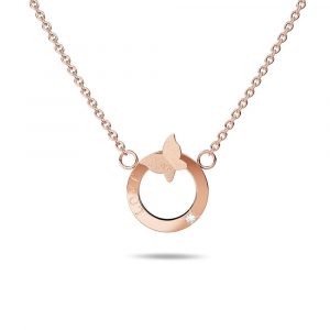 Genuine Single Diamond Set Butterfly in Love Necklace Rose Gold Titanium