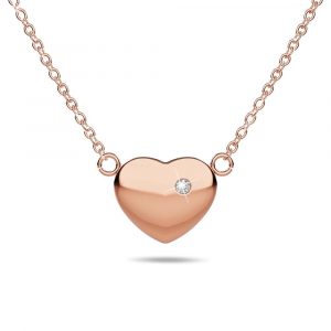 Genuine Single Diamond Set Puffy Heart Necklace Rose Gold Titanium