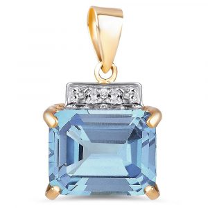 9ct Yellow Gold Octagon Blue Topaz & Diamond Pendant