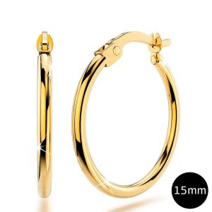 9ct Yellow Gold 15mm Rounded Hoop Earrings