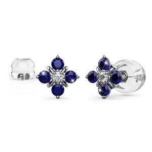 Blue Sapphire Cosmos Diamond Stud Earrings Encased in 18k White Gold
