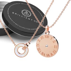 Boxed Numeral Encircle 2 Pc Necklaces Set in Rose Gold