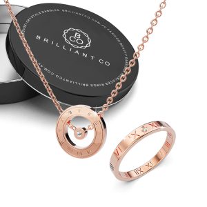 Boxed Glimmer Classic Necklace and Ring Set in Rose Gold